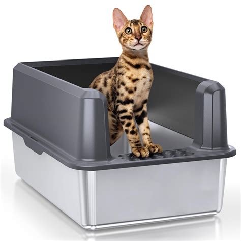 stainless steel litter box lid|extra large stainless steel cat litter box.